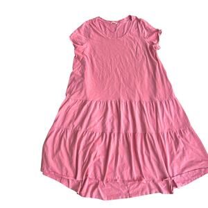 Terra & Sky Tiered Tee Dress 1X Pink High Low Casual Cottagecore